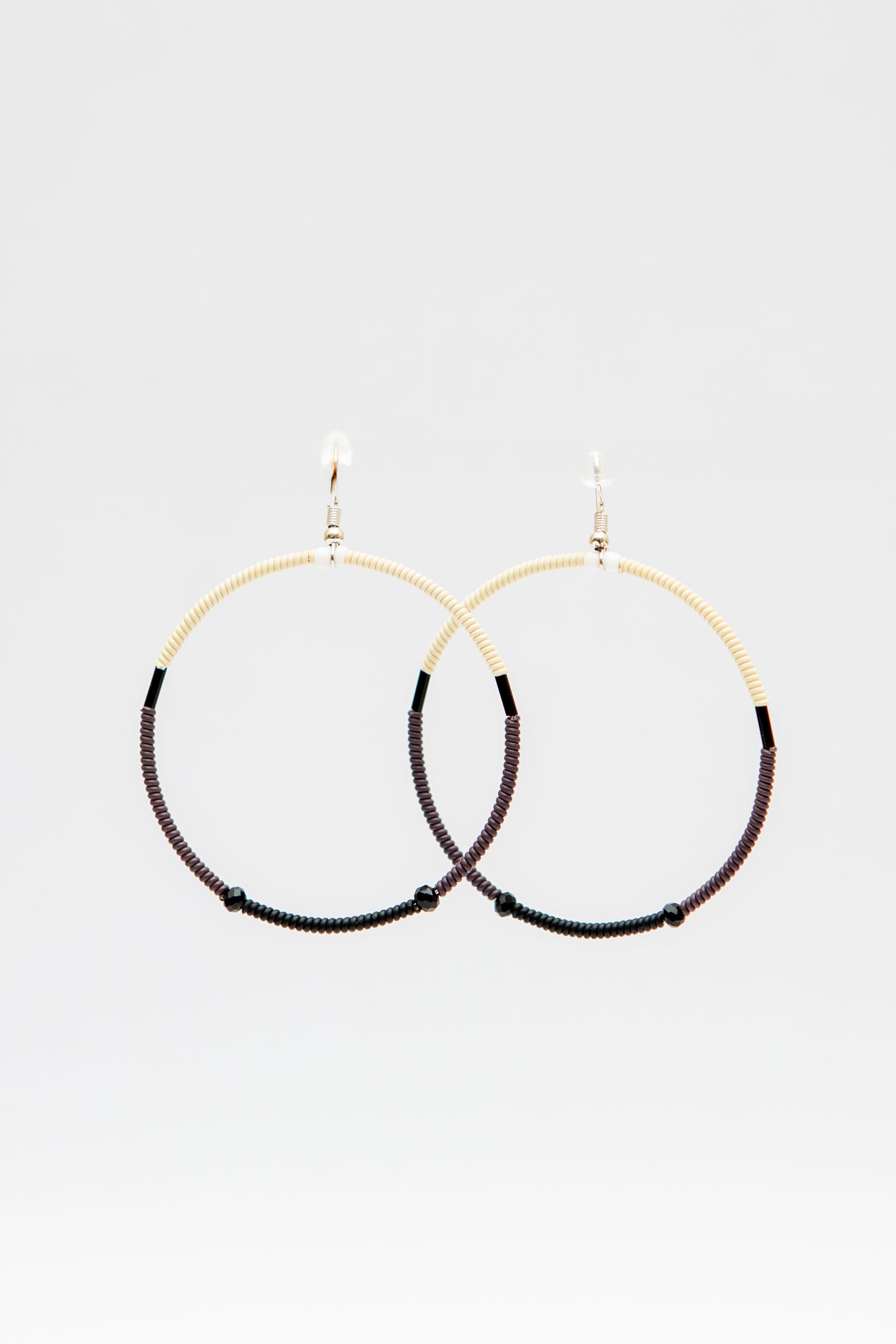 Large Creole Earrings - Cream Black