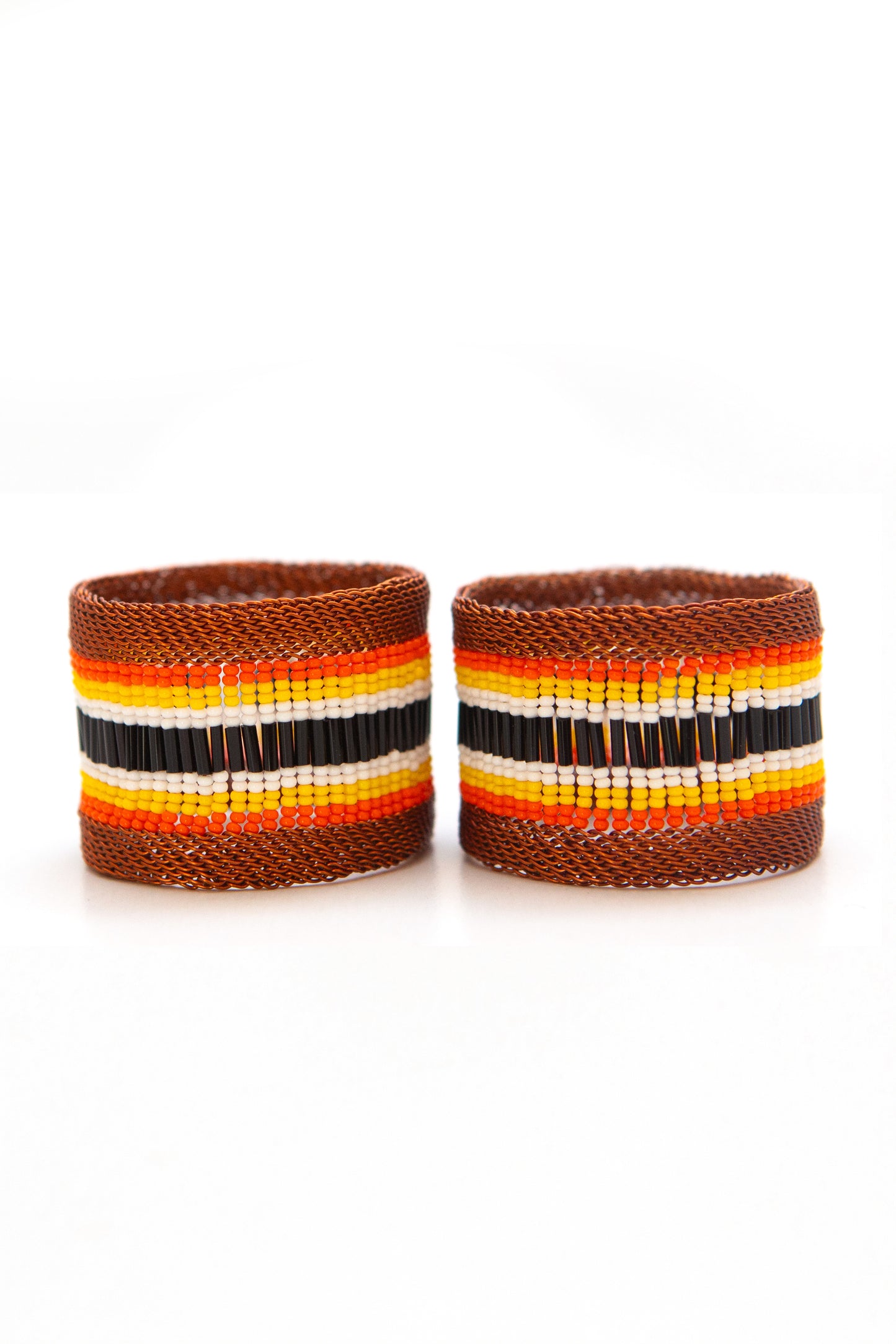 Copper Napkin Ring Black , Orange, Yellow and White / Set