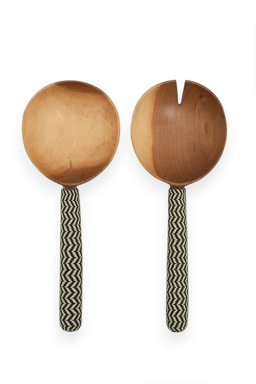 Wooden salad server chevron pattern