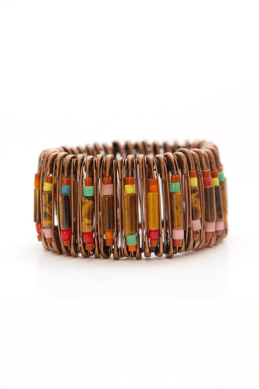 Copper safety pin bracelet, tiger eye