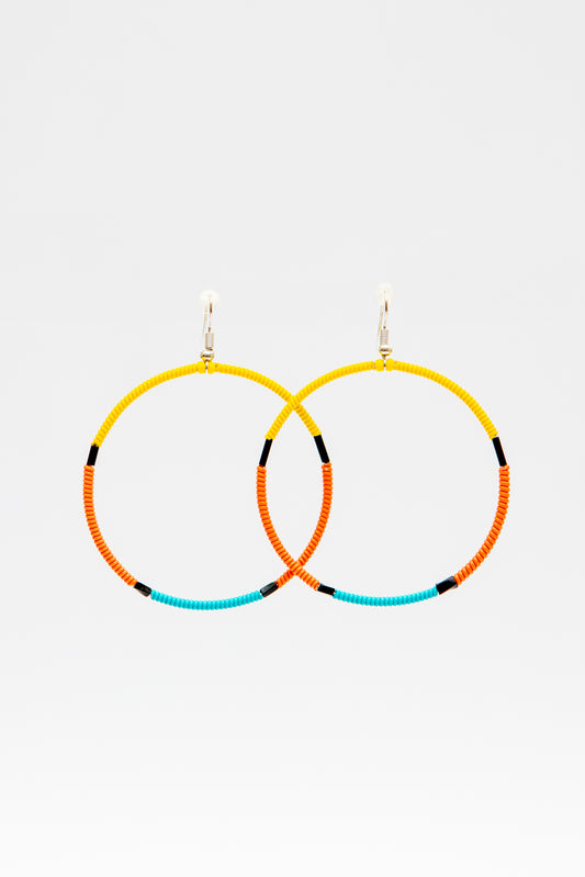 Large Creole Earrings - Yellow, Orange & Teal