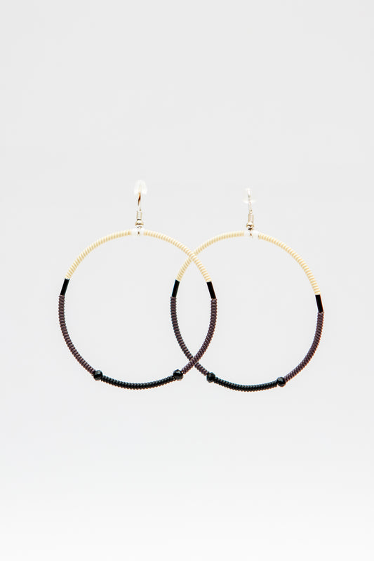 Large Creole Earrings - Cream Black