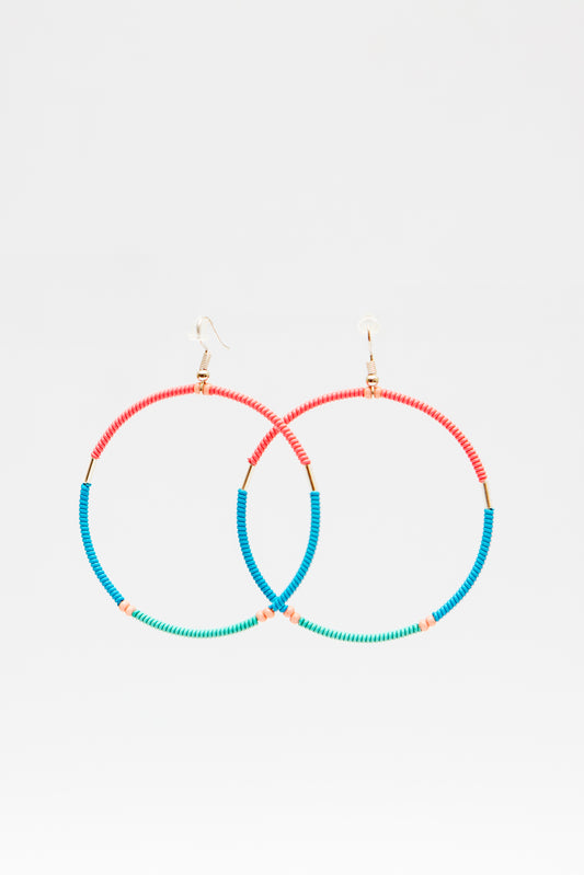 Large Creole Earrings - Coral Blue
