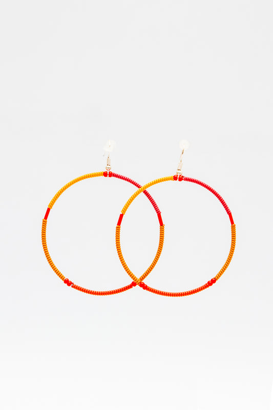 Large Creole Earrings - Orange Red