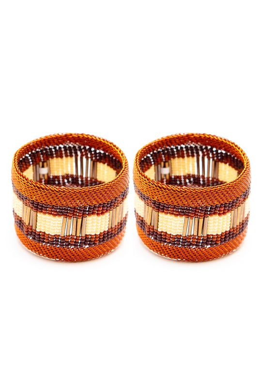 Copper Napkin Ring Black and Silver Block Pattern / Set