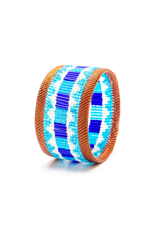 Zulu copper cuff wide, blue, turquoise and silver