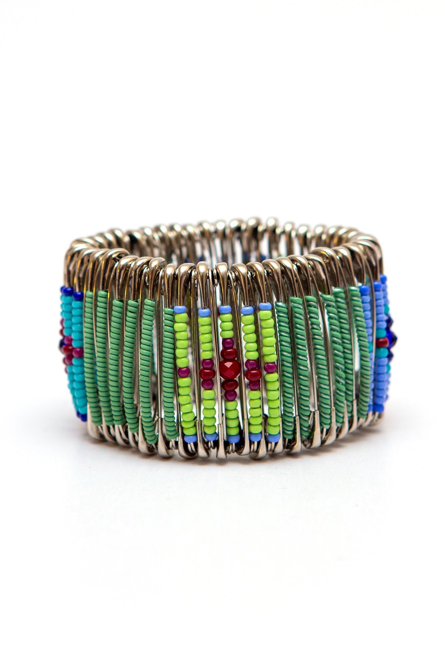 Safety pin bracelet, greens