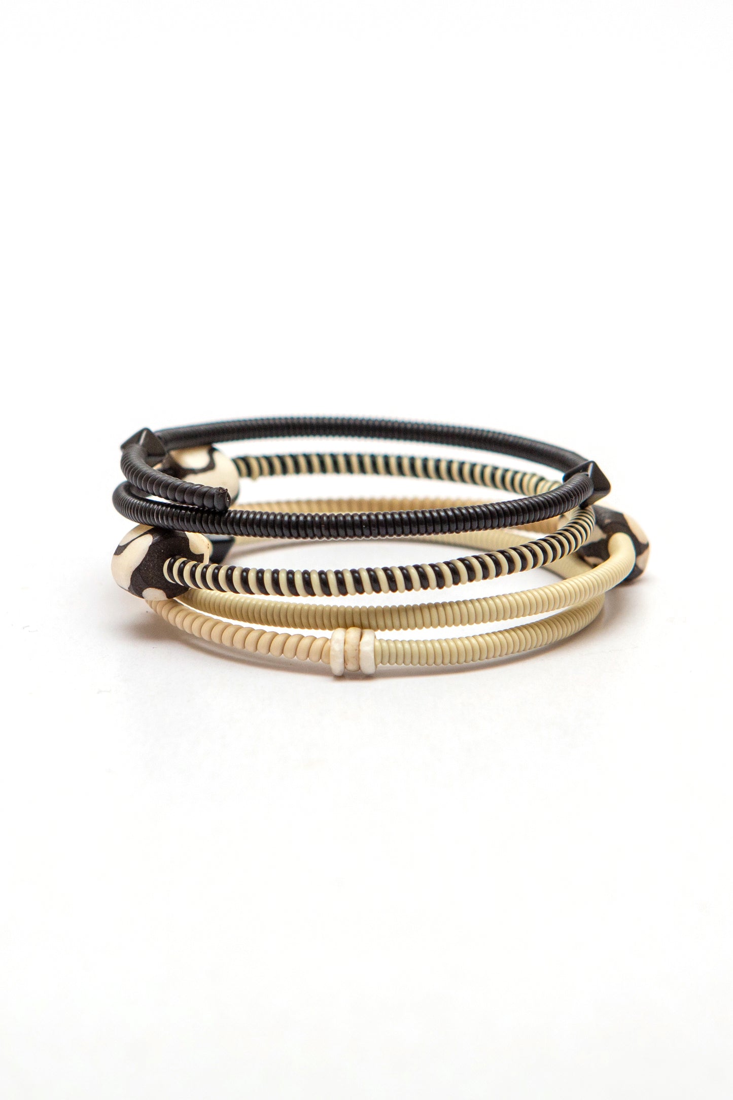 Triple Snake Bracelet - black, cream and bone