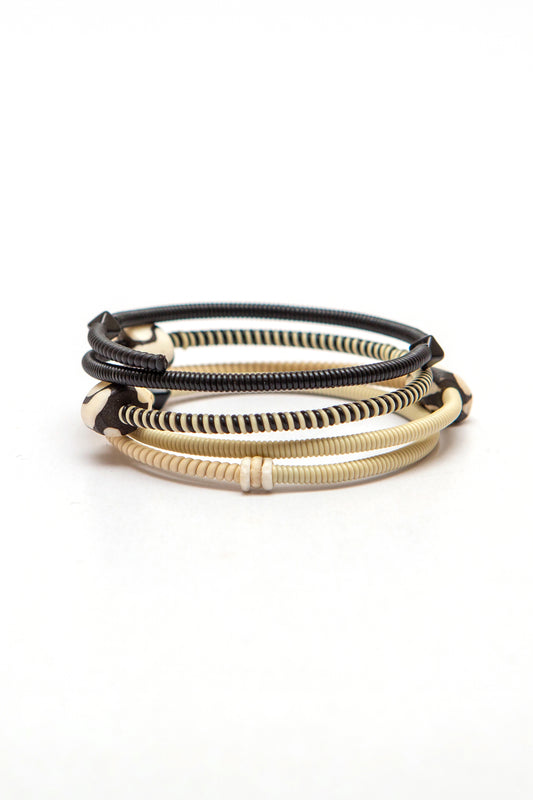 Triple Snake Bracelet - black, cream and bone