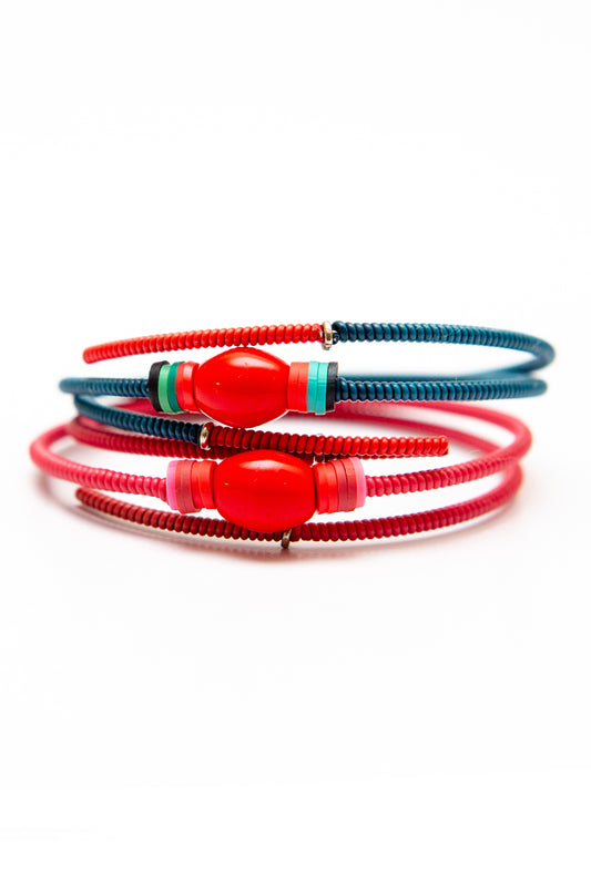 Double Snake Bracelet - duo, teal and red