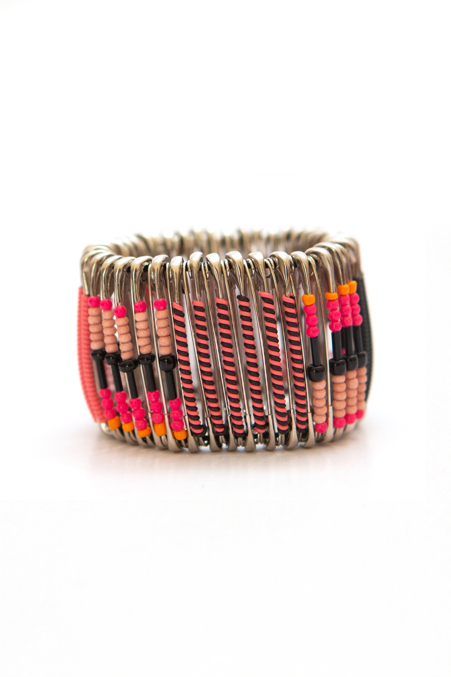 Safety pin bracelet fuschia and black