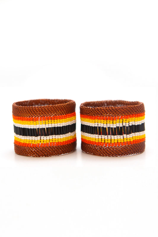 Copper Napkin Ring Black , Orange, Yellow and White / Set
