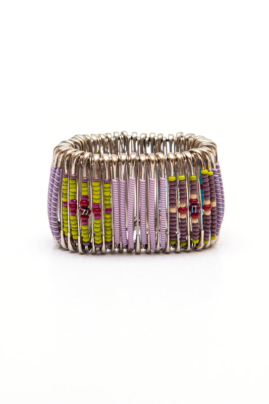 Safety pin bracelet, lilac and metallic purple