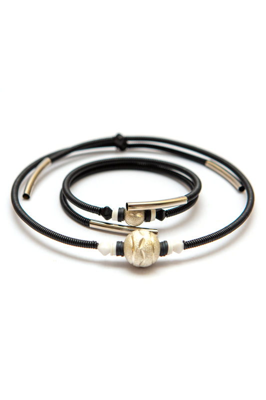 Double snake bracelet with choker-set, black
