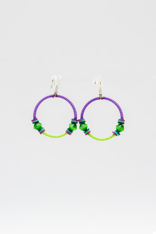 Small Creole Earrings - Purple Lime