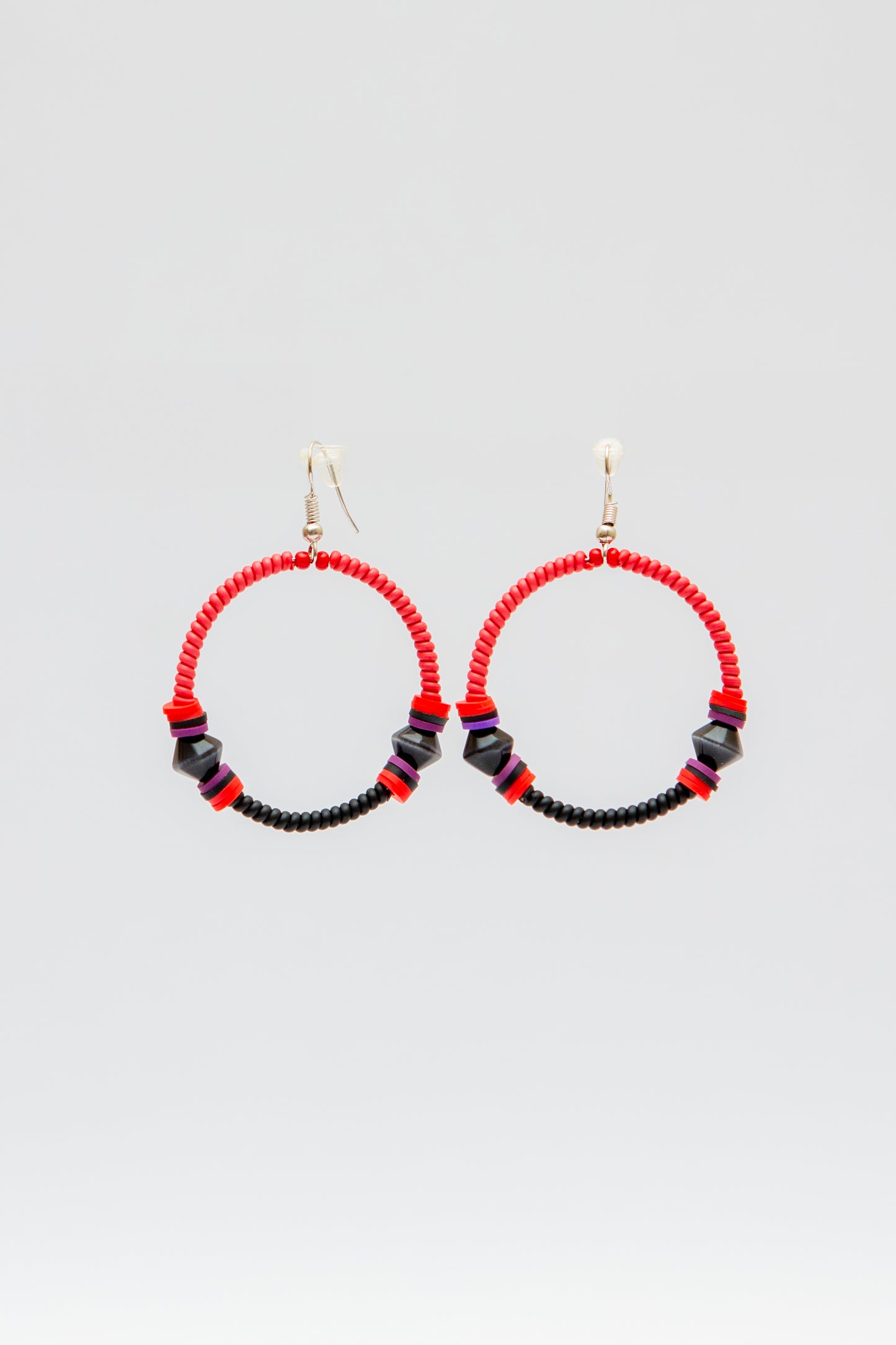 Small Creole Earrings - Red Black