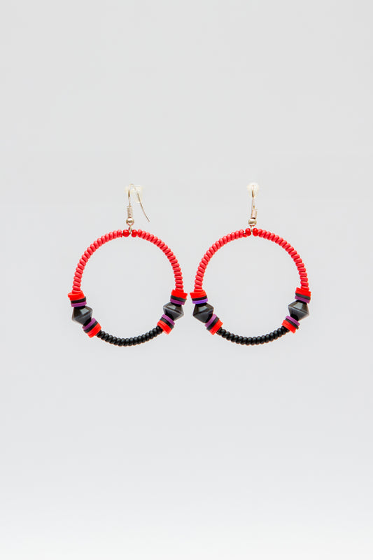 Small Creole Earrings - Red Black