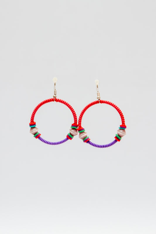 Small Creole Earrings - Red Purple