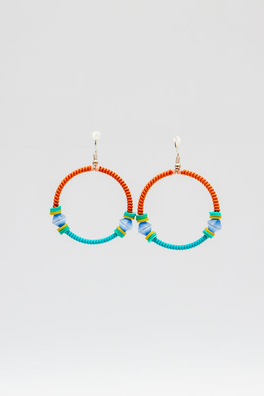 Small Creole Earrings - Terracotta Turquoise