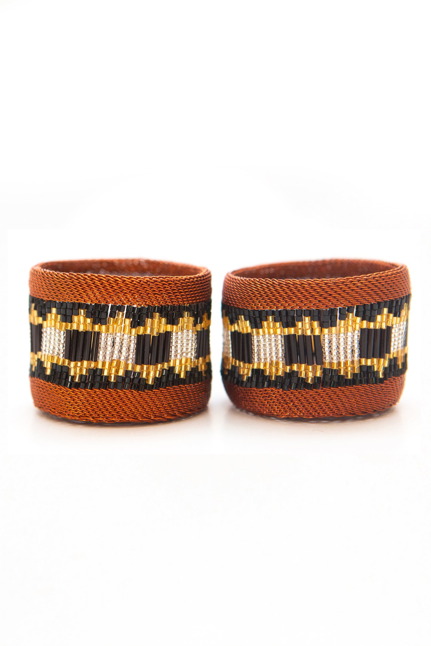 Copper Tealight Holder Black and Silver Block Pattern/Set