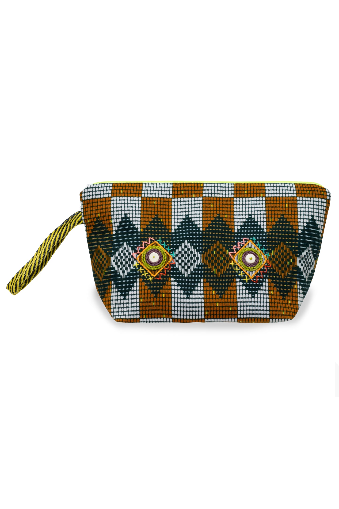 Large make up bag in Kente with beaded rings