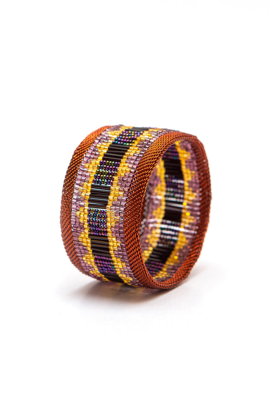 Zulu copper cuff wide, black, gold and mauve