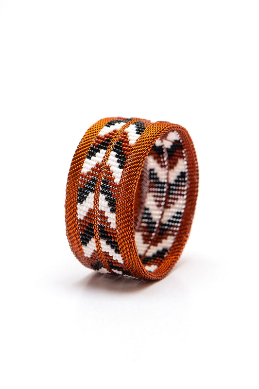 Zulu Copper Cuff Wide - Black White Brown Chevron