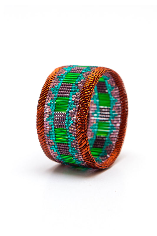 Zulu copper cuff wide, teal, green and mauve