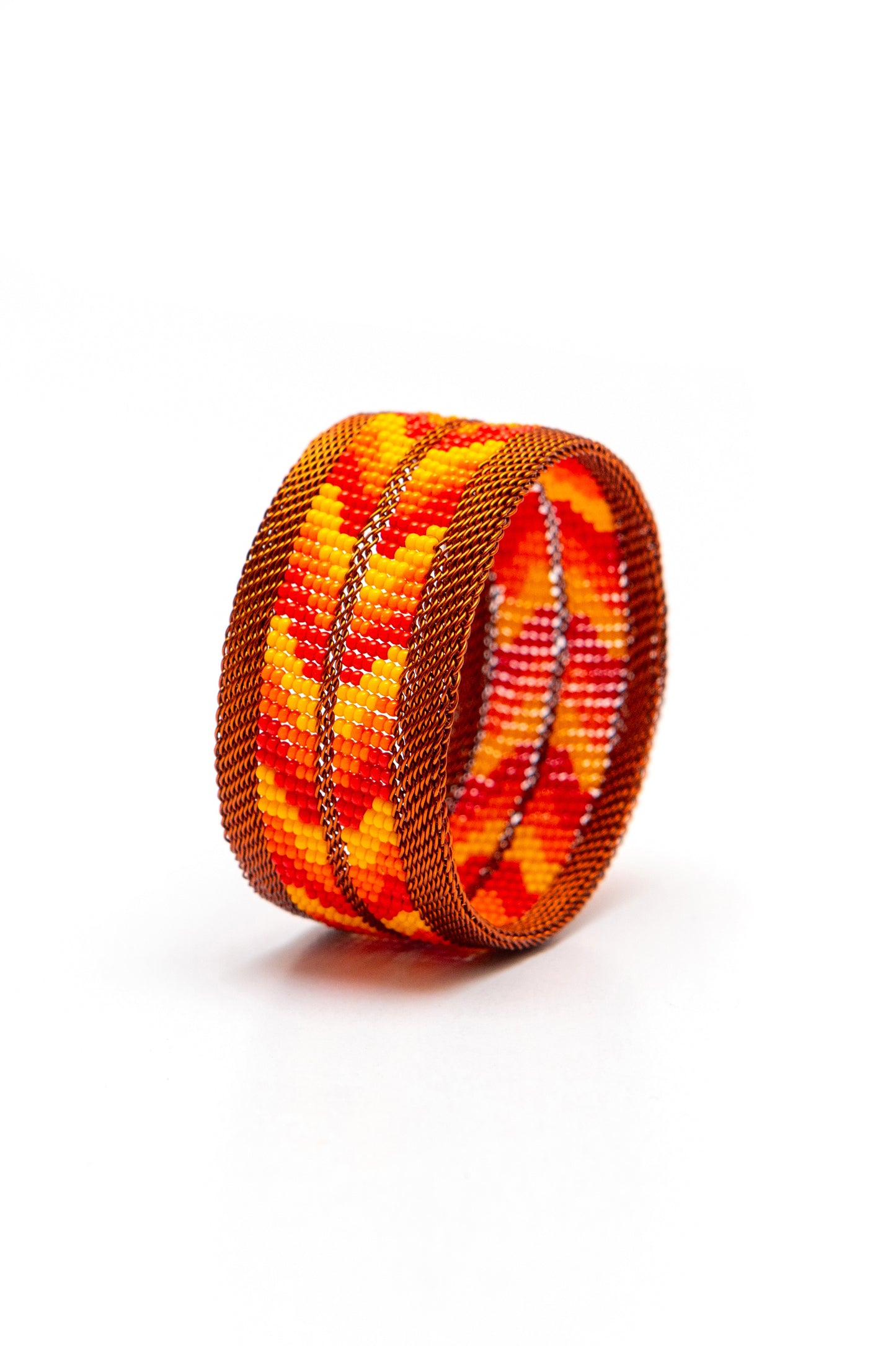 Zulu Copper Cuff Wide -  Red Orange Chevron