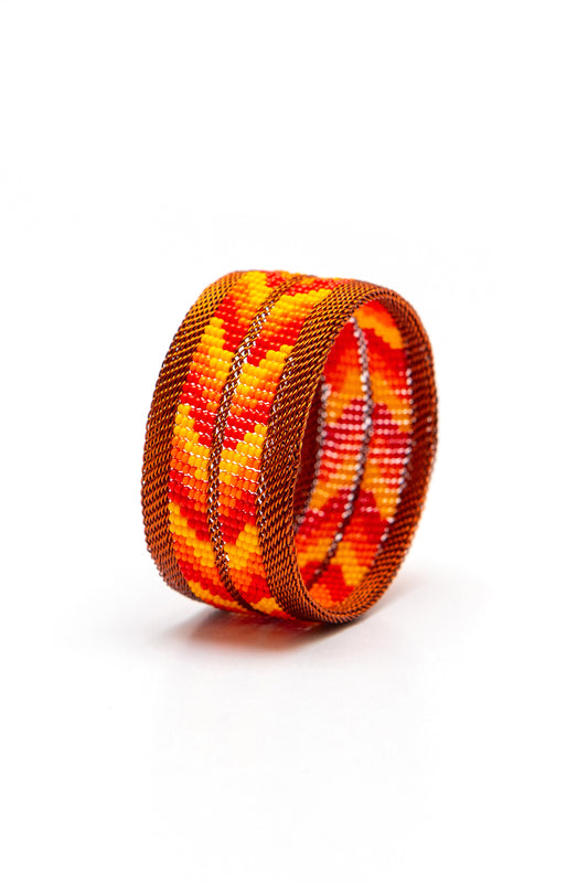 Zulu Copper Cuff Wide -  Red Orange Chevron